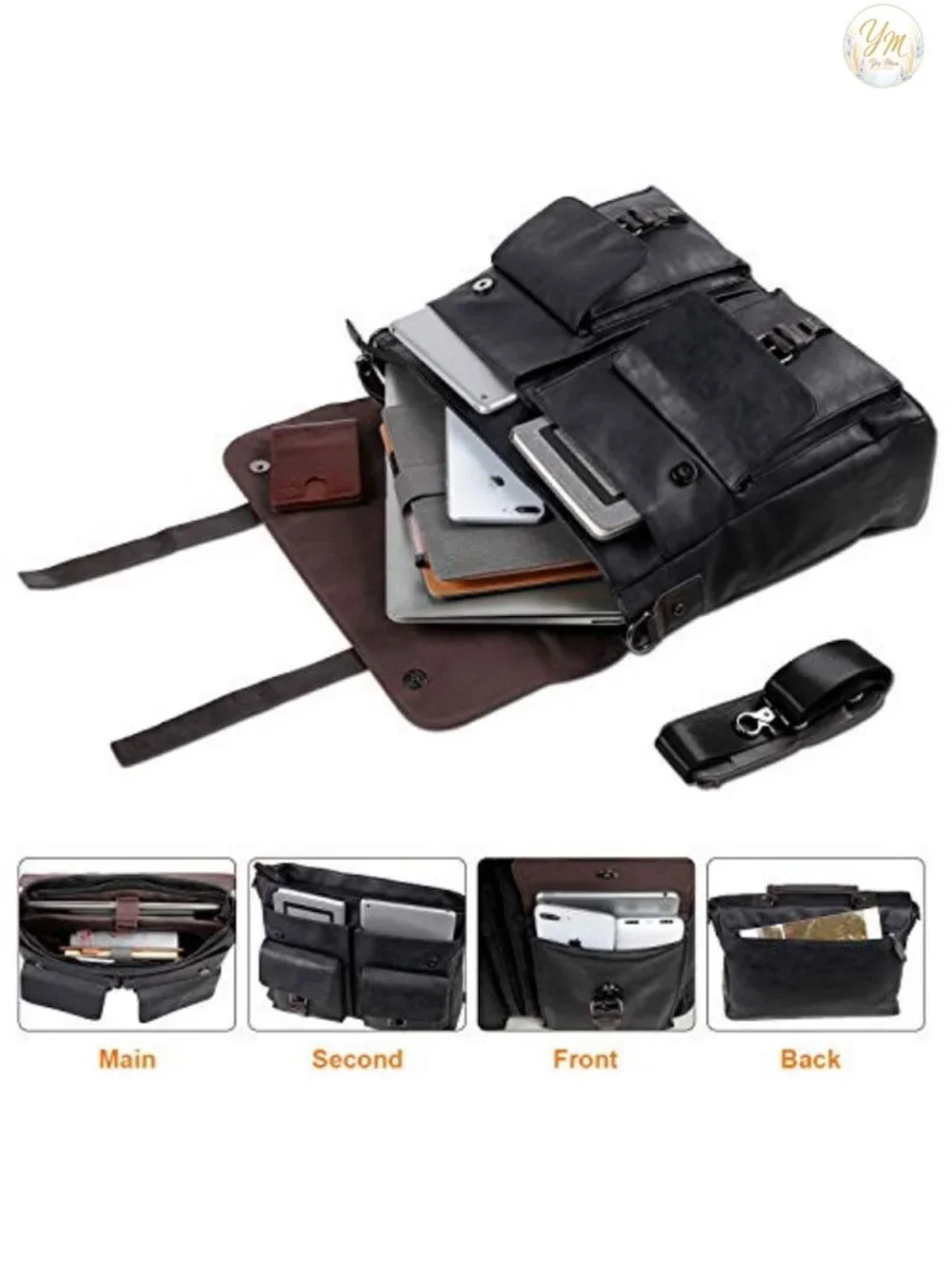 Vintage Laptop Messenger Bag 15.6 inch Water-resistant PU Leather Satchel